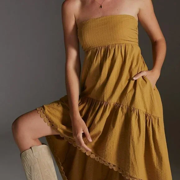 Anthropologie Maeve High-Low Strapless Midi Dress - Picture 4 of 5